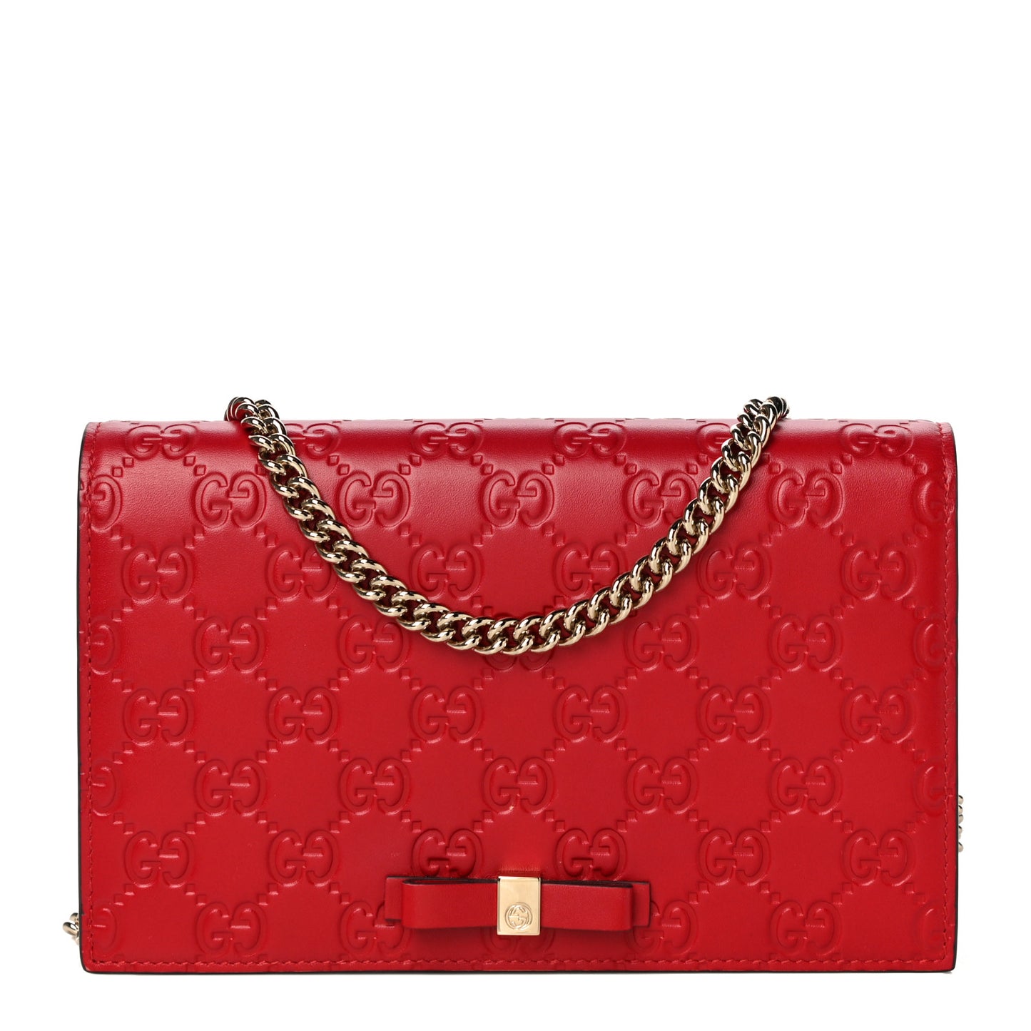 Guccissima Signature Bowy Chain Wallet Hibiscus Red