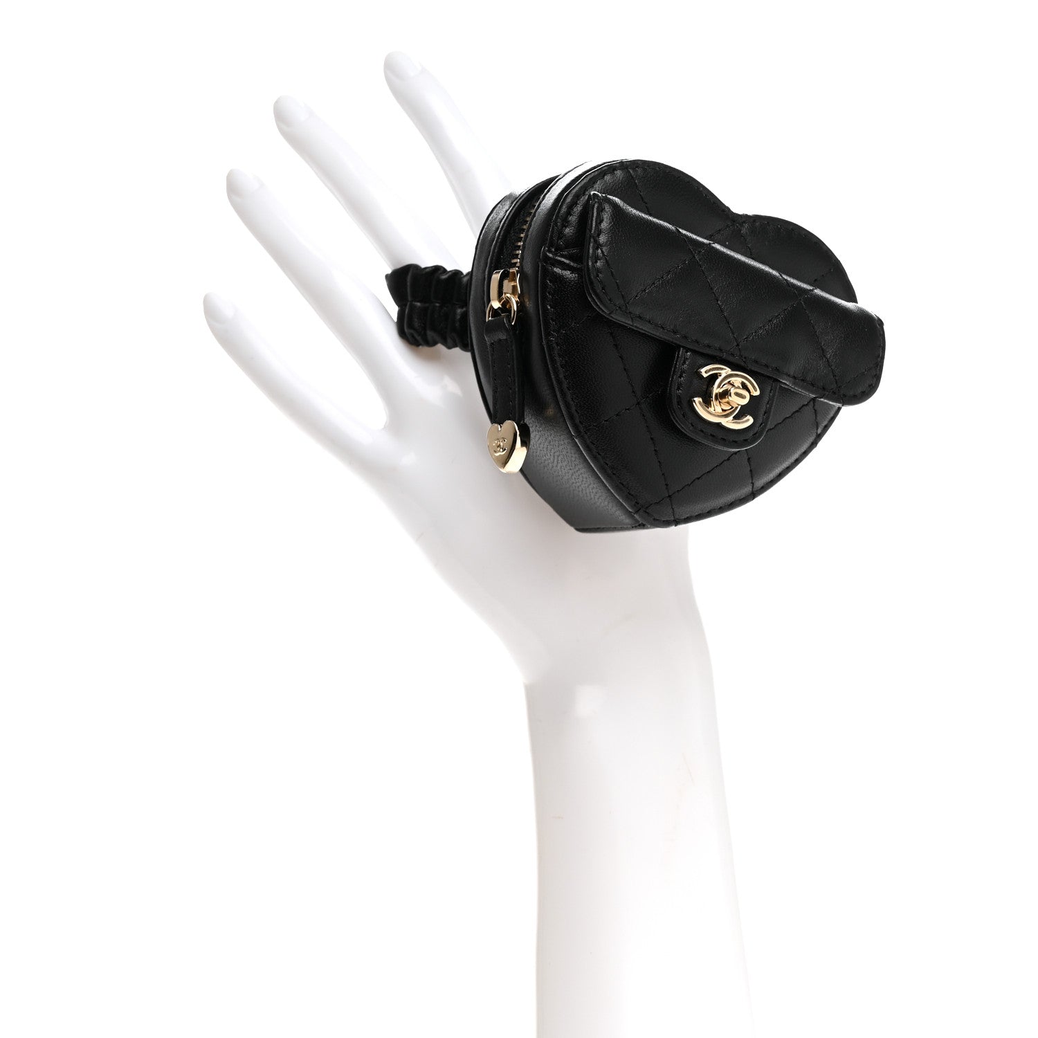 Chanel Lambskin Quilted CC In Love Heart Zipped Arm Coin Purse Black 2 of 8