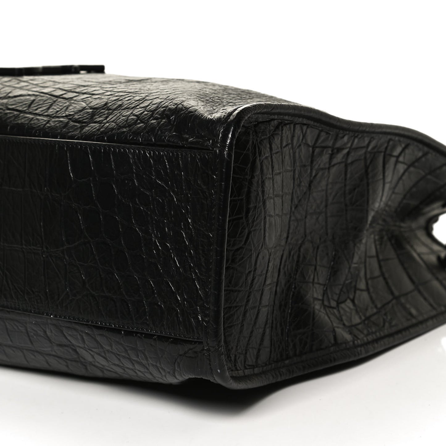 Calfskin Crocodile Embossed Monogram Large Niki Shopping Bag Black