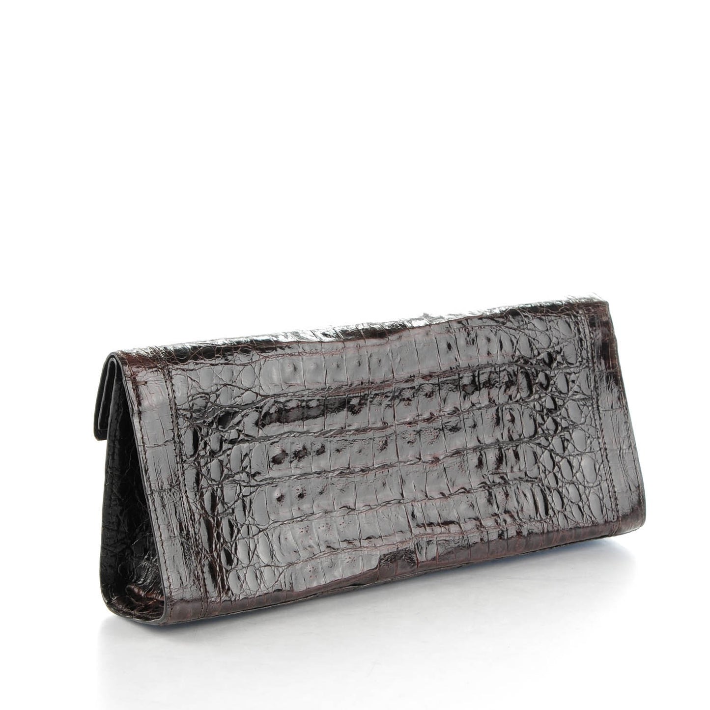 Glossy Crocodile Foldover Clutch Brown