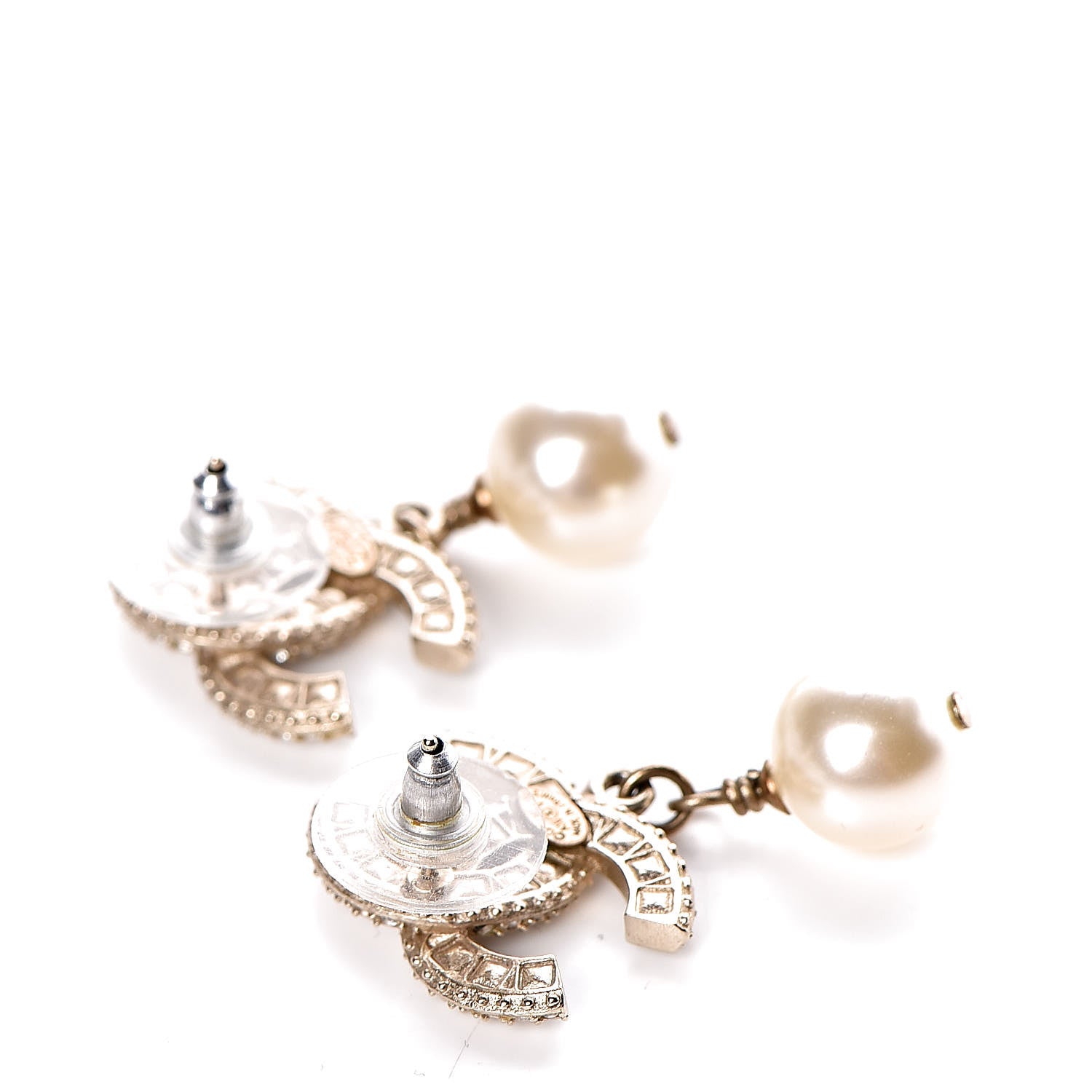 Chanel Crystal Pearl CC Drop Earrings Gold 3 of 4