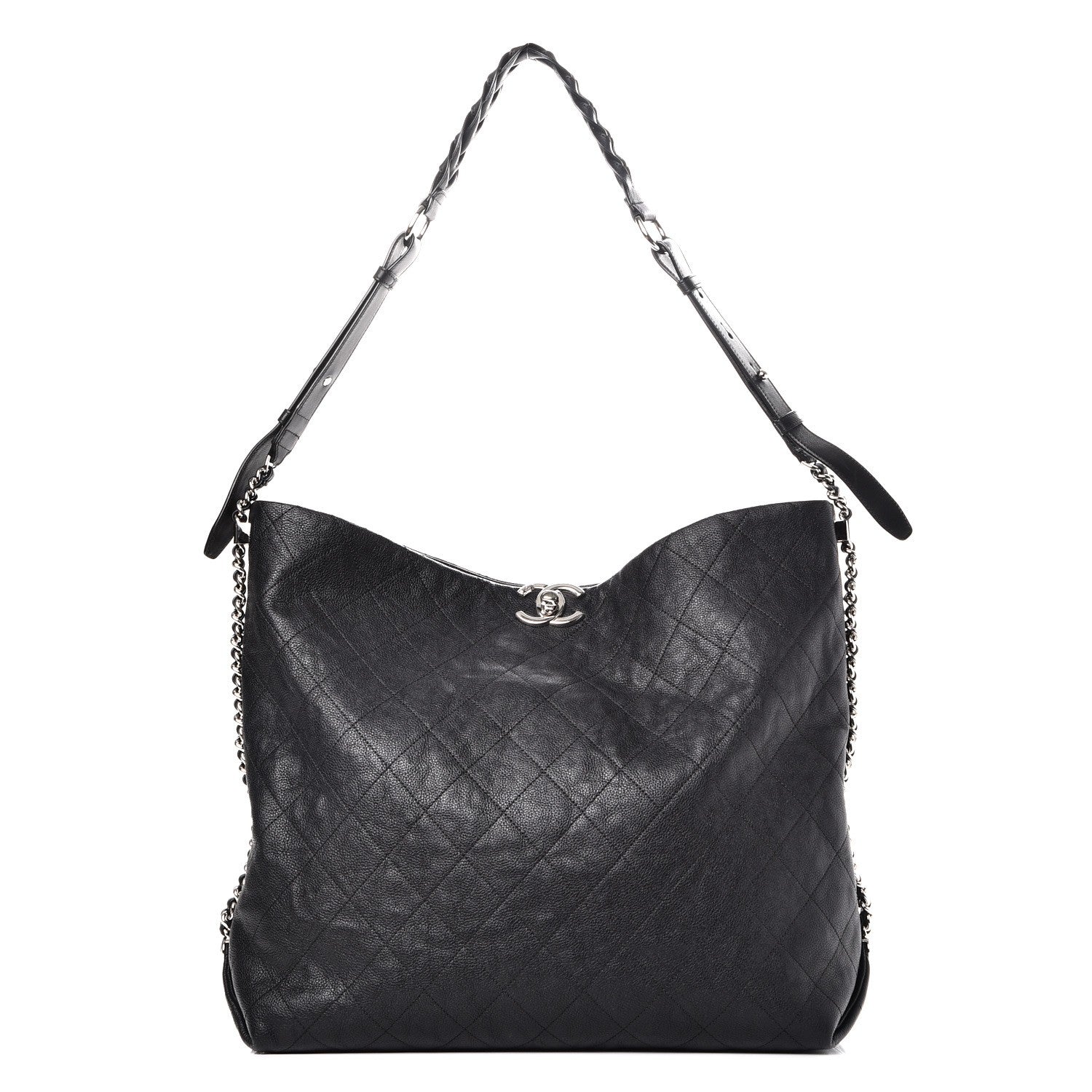 Chanel Grained Calfskin Stitched Large Braided With Style Hobo Black 1 of 7