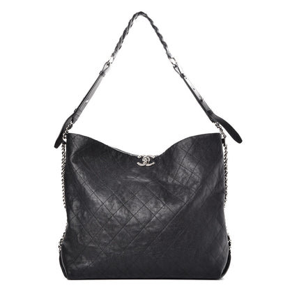 Chanel Grained Calfskin Stitched Large Braided With Style Hobo Black 1 of 7