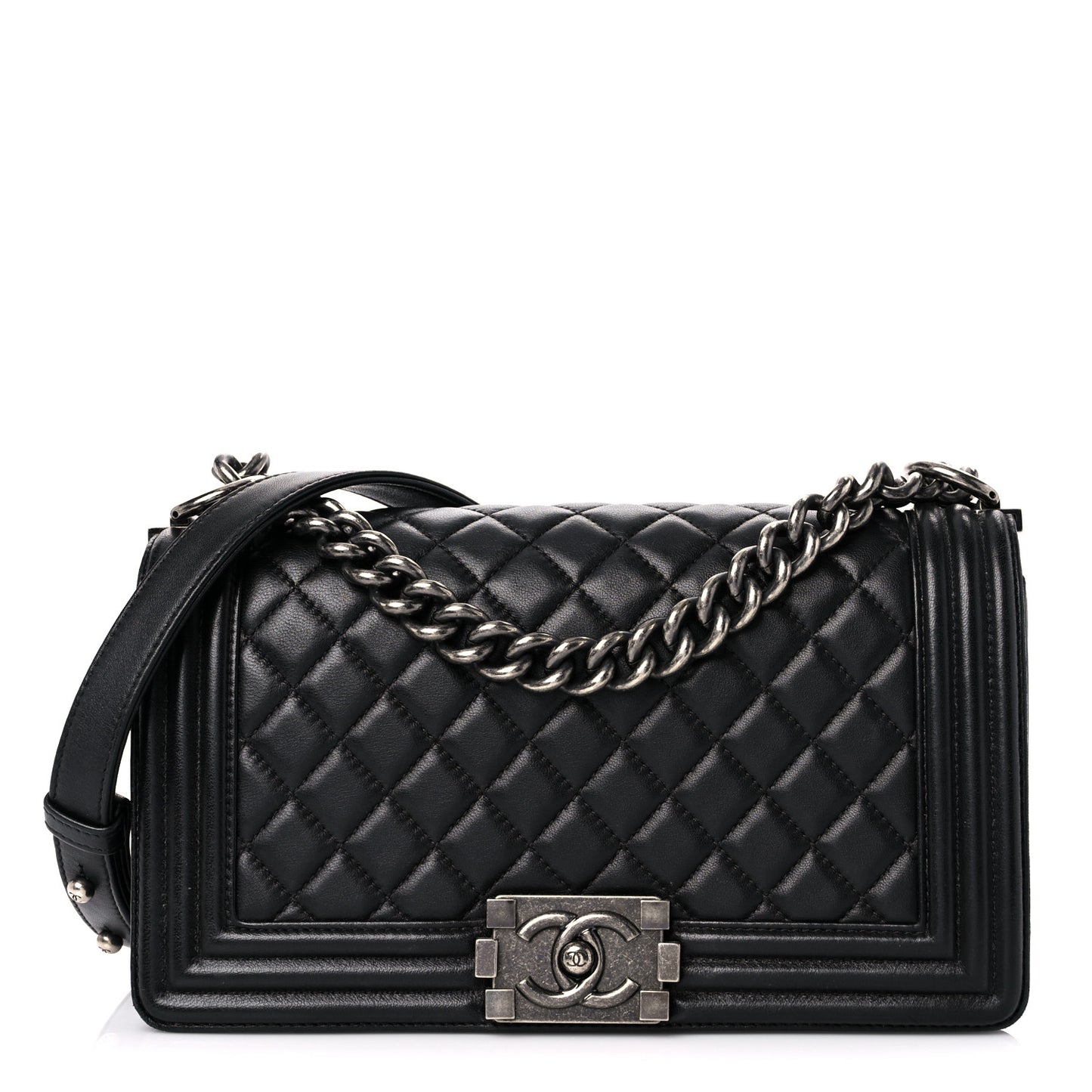 Lambskin Quilted Medium Boy Flap Black