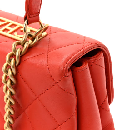 Chanel Lambskin Quilted Medium Trendy Spirit Top Handle Bag Orange 16 of 17