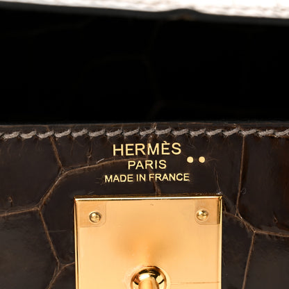 Hermes Shiny Niloticus Crocodile Kelly Sellier 28 Gris Elephant 15 of 21