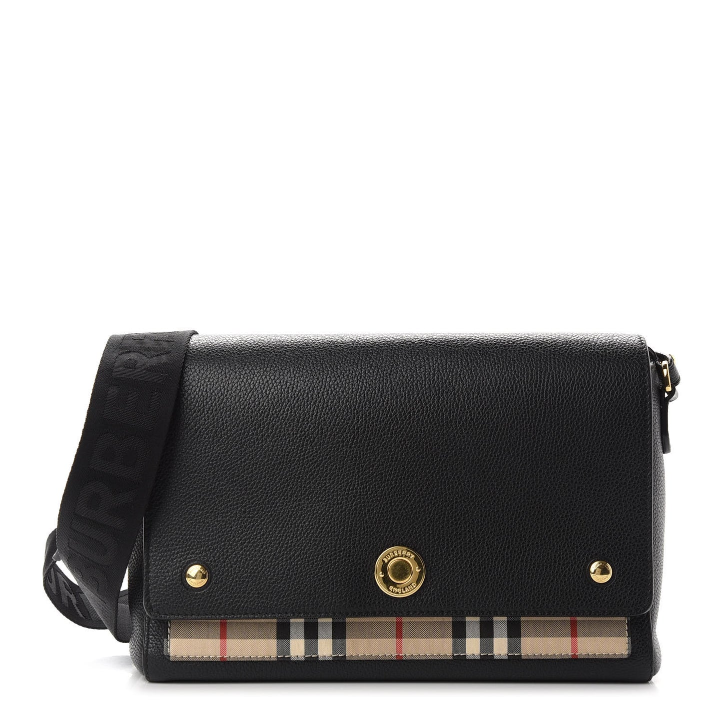 Grainy Calfskin Vintage Check Note Crossbody Bag Black