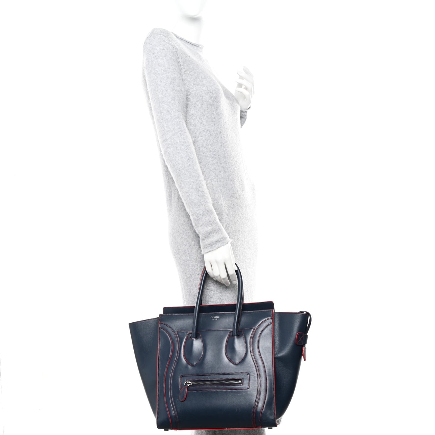 Satin Debossed Calfskin Mini Luggage Navy Blue