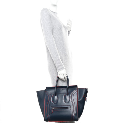 Celine Satin Debossed Calfskin Mini Luggage Navy Blue 2 of 21