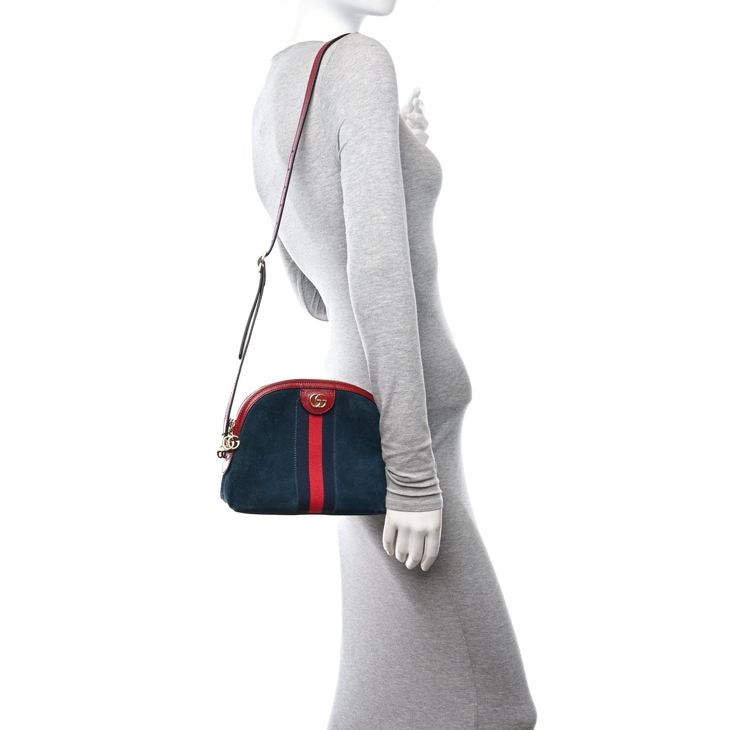 Suede Calfskin Web Small Ophidia Dome Shoulder Bag New Blue Romantic Cherry