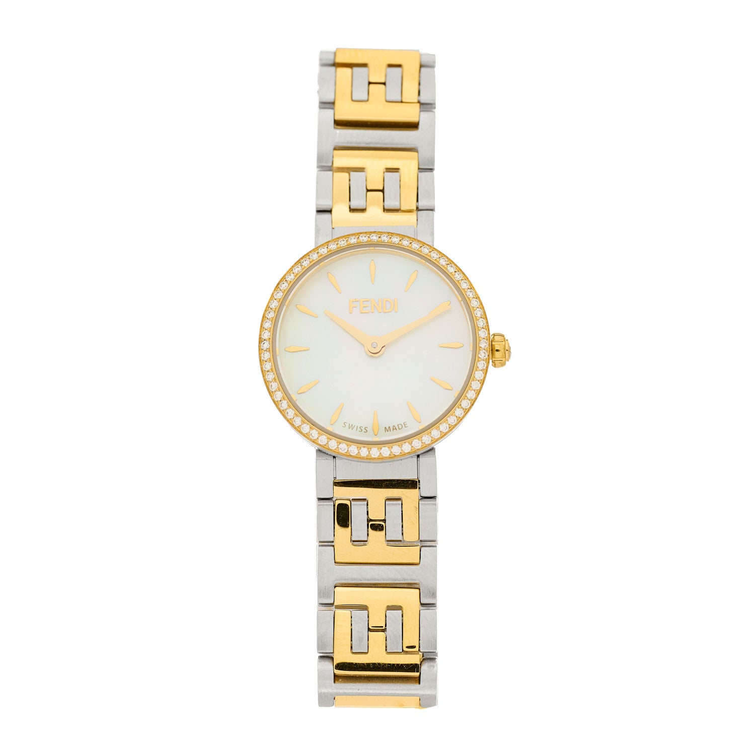 Fendi Stainless Steel Diamond Bezel Mother of Pearl 19mm Fendi Forever Two Tone Quartz Watch 1 of 4