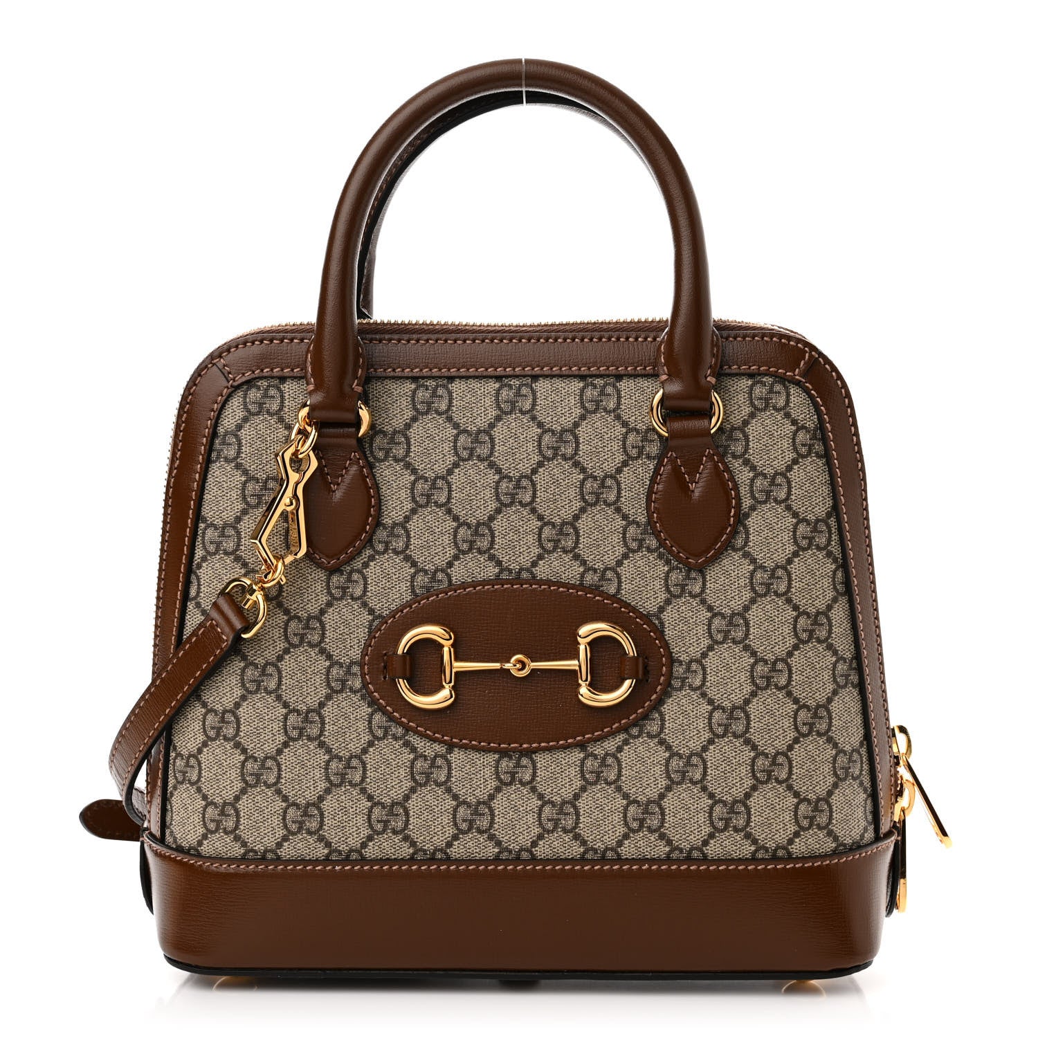 Gucci GG Supreme Monogram Azalea Calfskin Small Horsebit 1955 Top Handle Bag Beige Ebony Brown Sugar 1 of 11