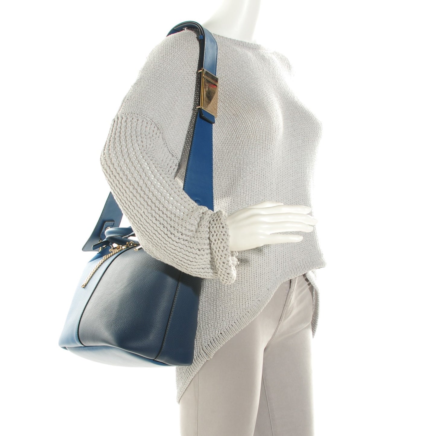 Pebbled Calfskin Medium Baylee Bi-Color Tote Cobalt Navy