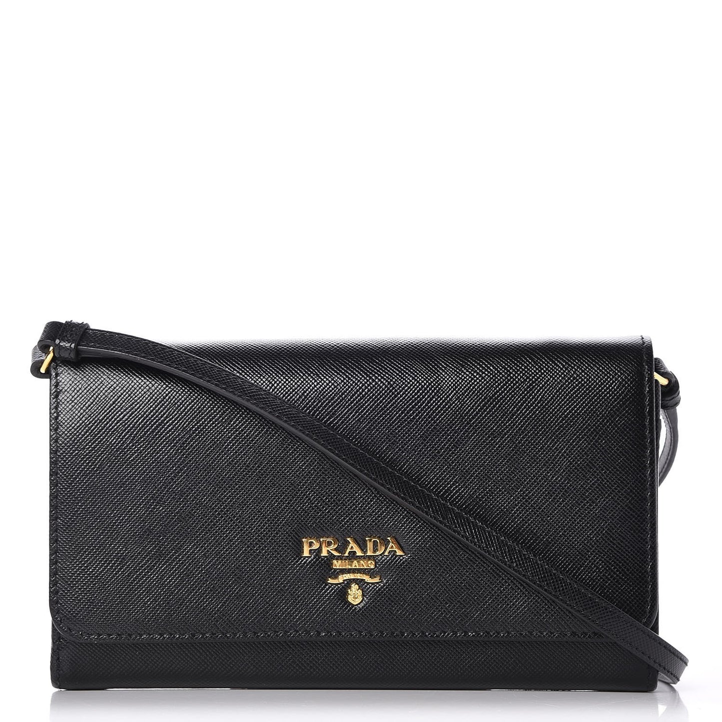 Saffiano Metal Mini Crossbody Wallet Nero Black