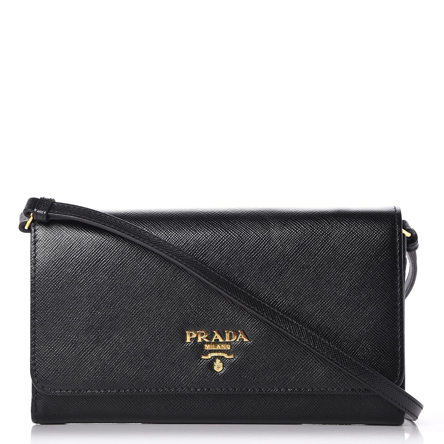 Prada Saffiano Metal Mini Crossbody Wallet Nero Black 1 of 7