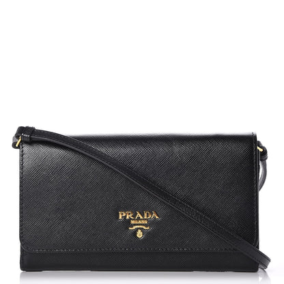 Prada Saffiano Metal Mini Crossbody Wallet Nero Black 1 of 7
