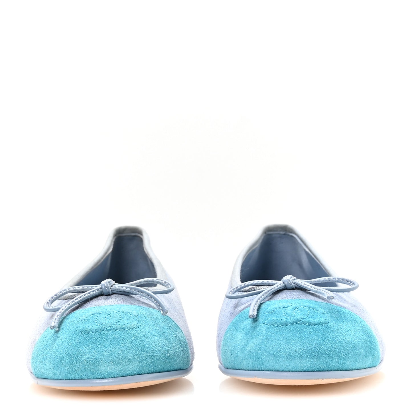 Suede Calfskin Cap Toe CC Ballerina Flats 37 Light Blue Turquoise