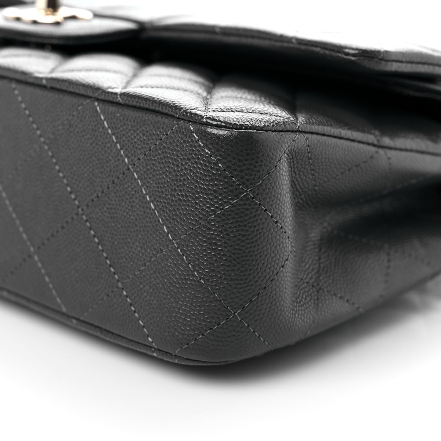 Caviar Quilted Medium Double Flap Dark Grey