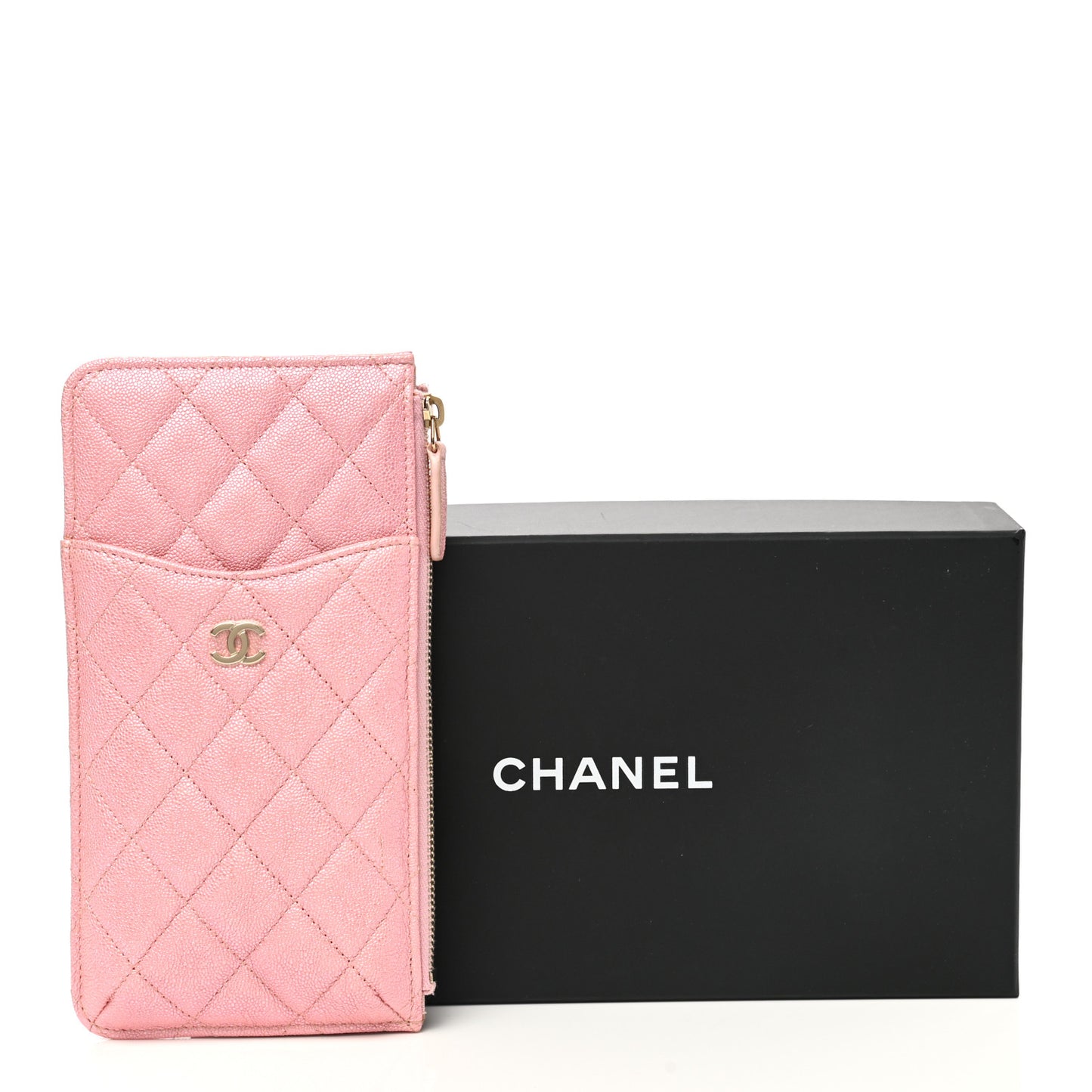 Iridescent Caviar Quilted Classic iPhone Pouch Rose Pink