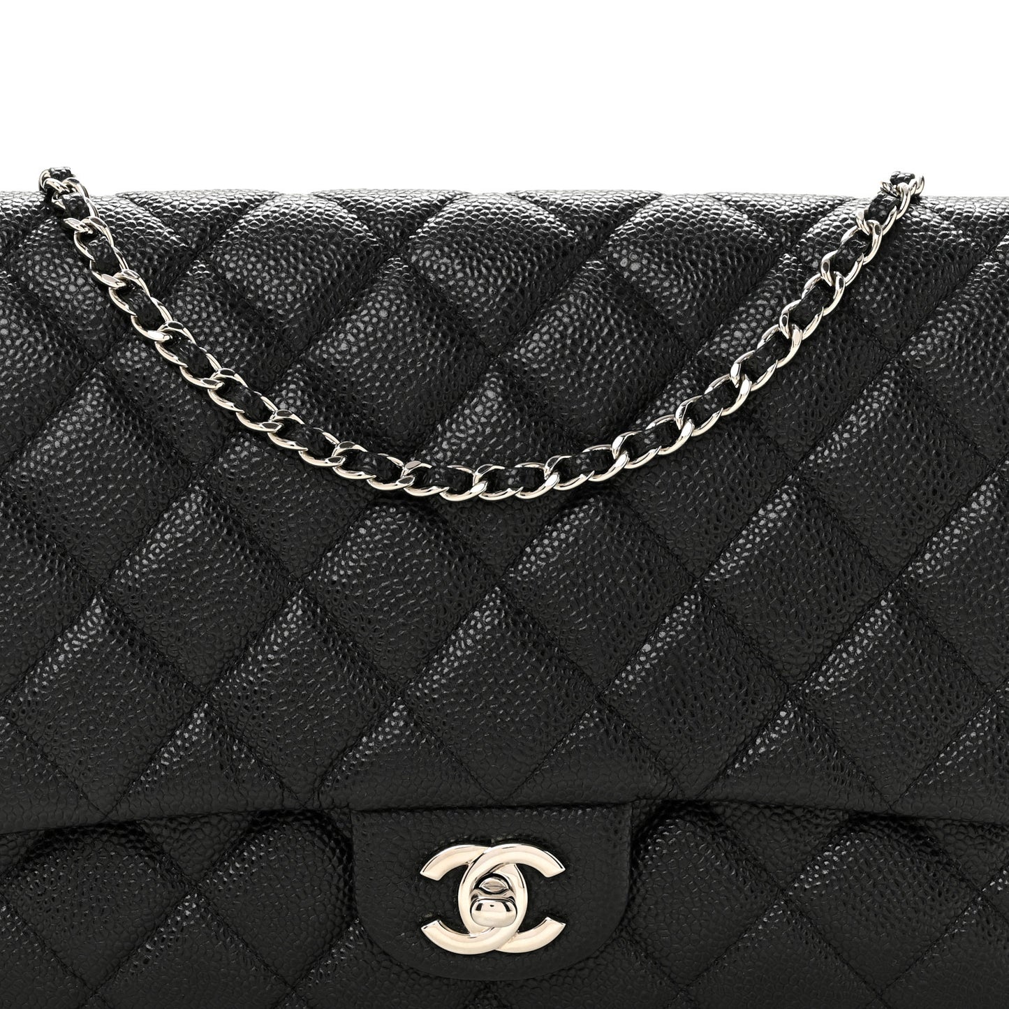 Caviar Quilted Clutch With Chain Flap Black