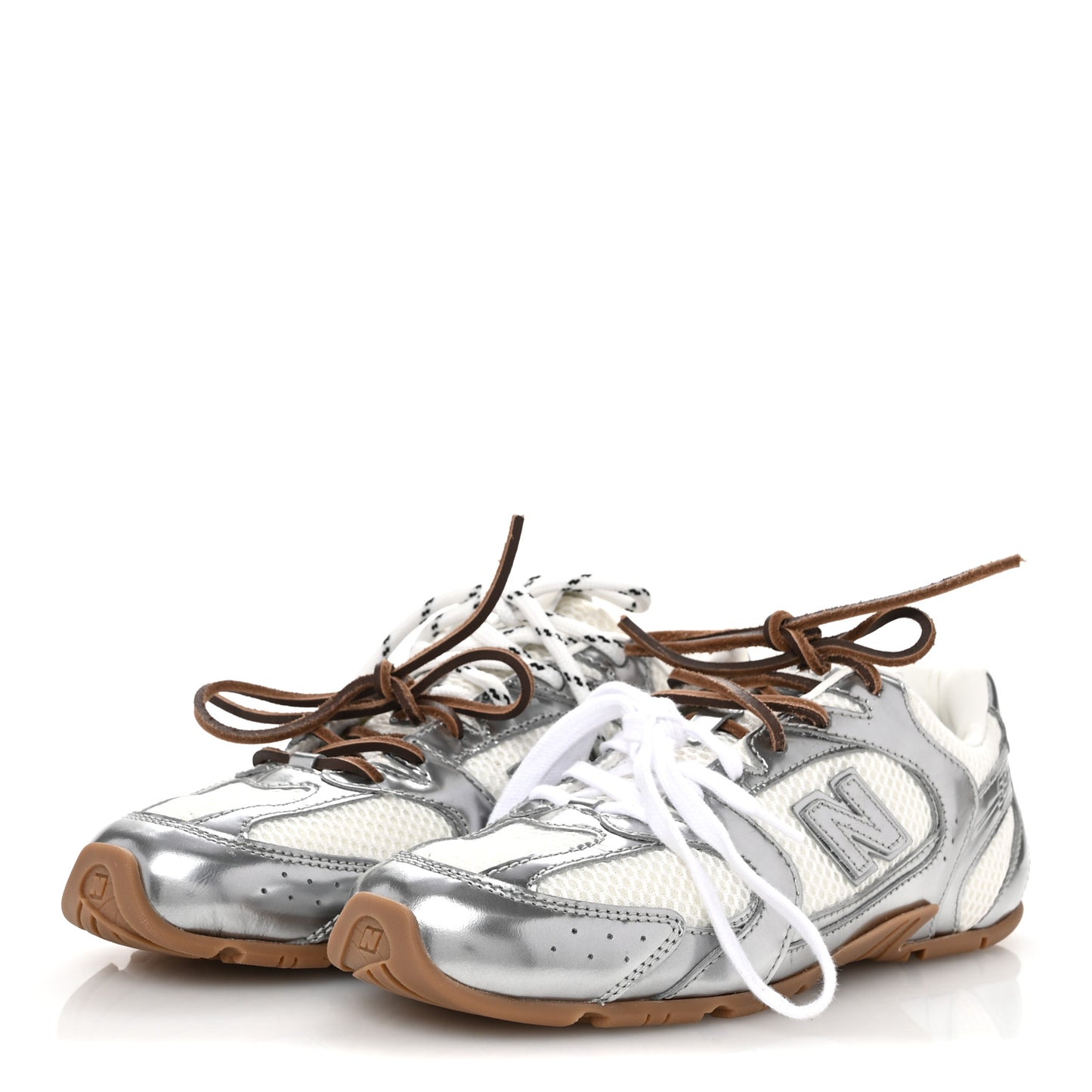 X NEW BALANCE Metallic Calfskin Mesh 530 SL Sneakers 37.5 Argento