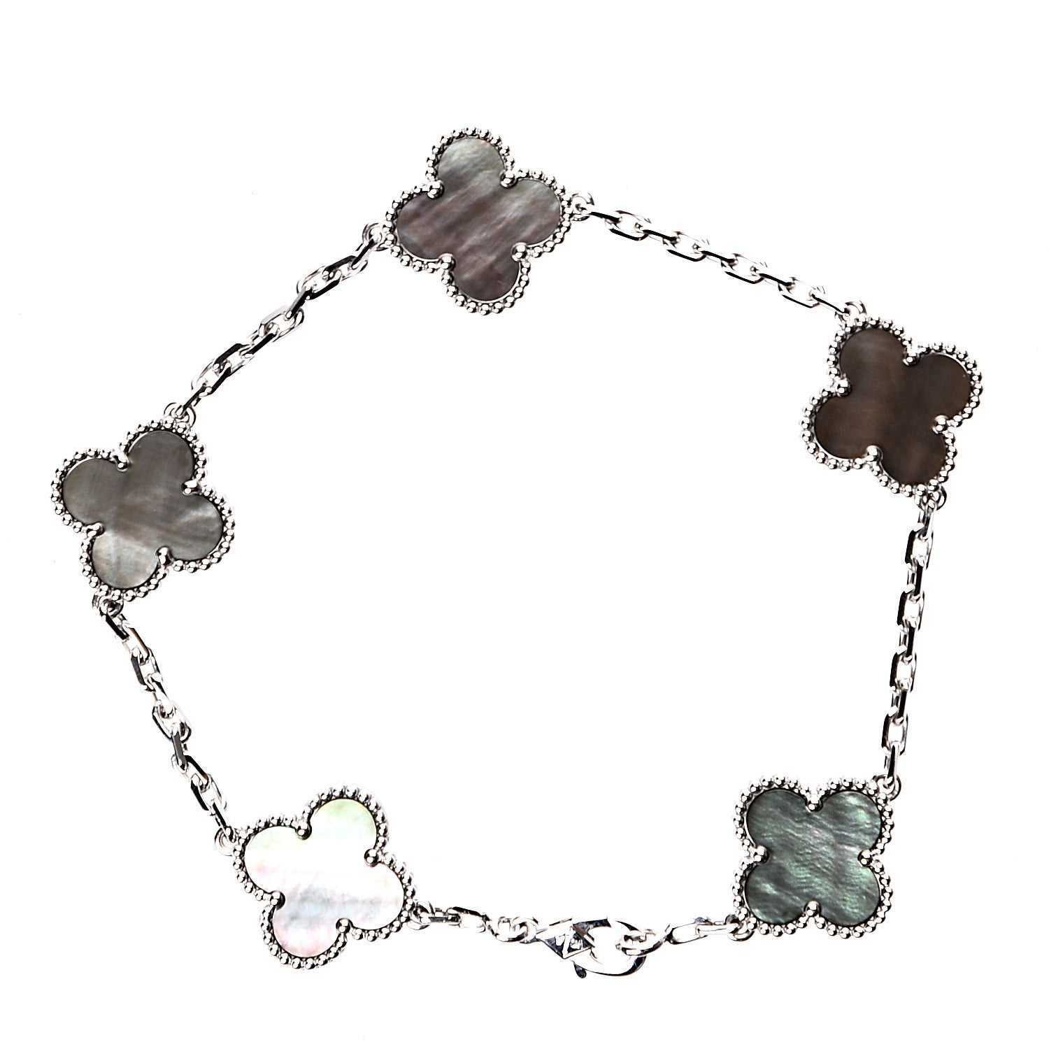 Van Cleef & Arpels 18K White Gold Grey Mother of Pearl 5 Motifs Vintage Alhambra Bracelet 2 of 4