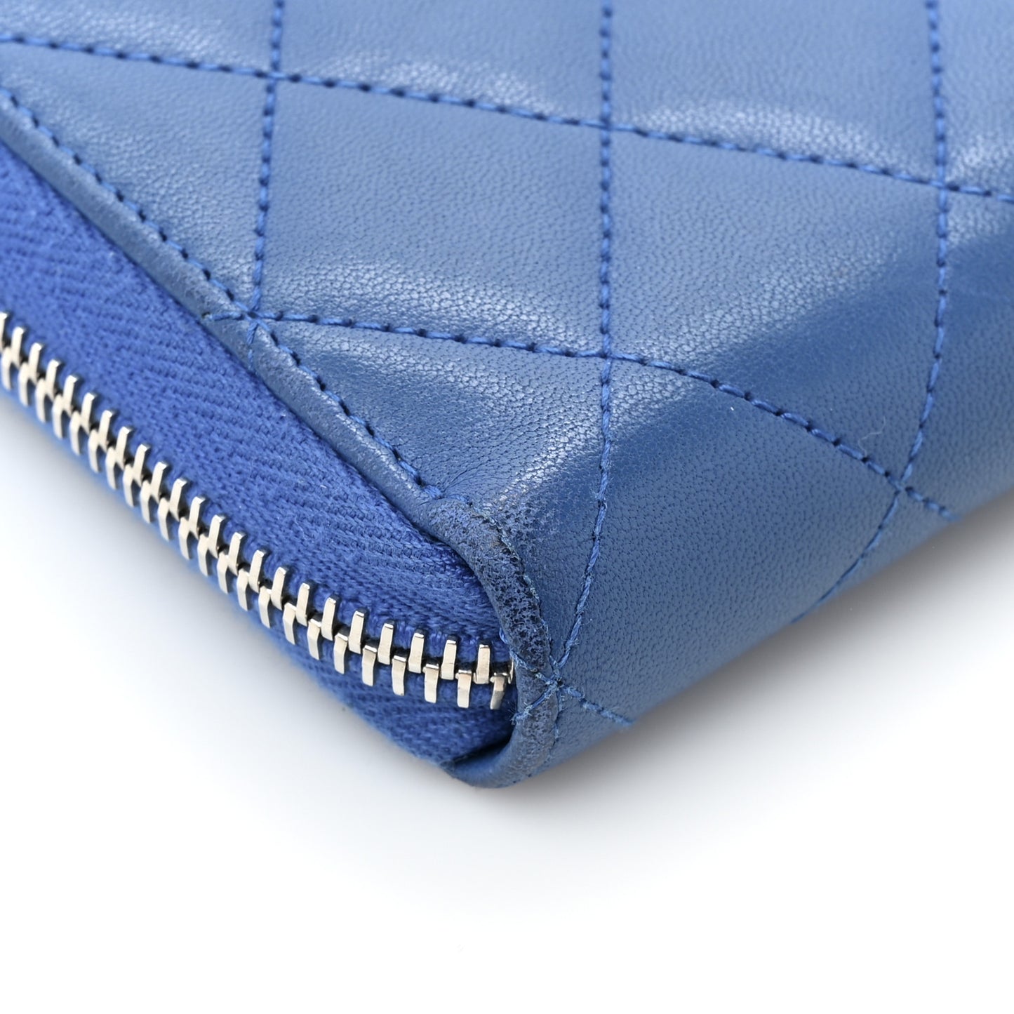 Lambskin Quilted Large Gusset Zip Around Wallet Dark Blue