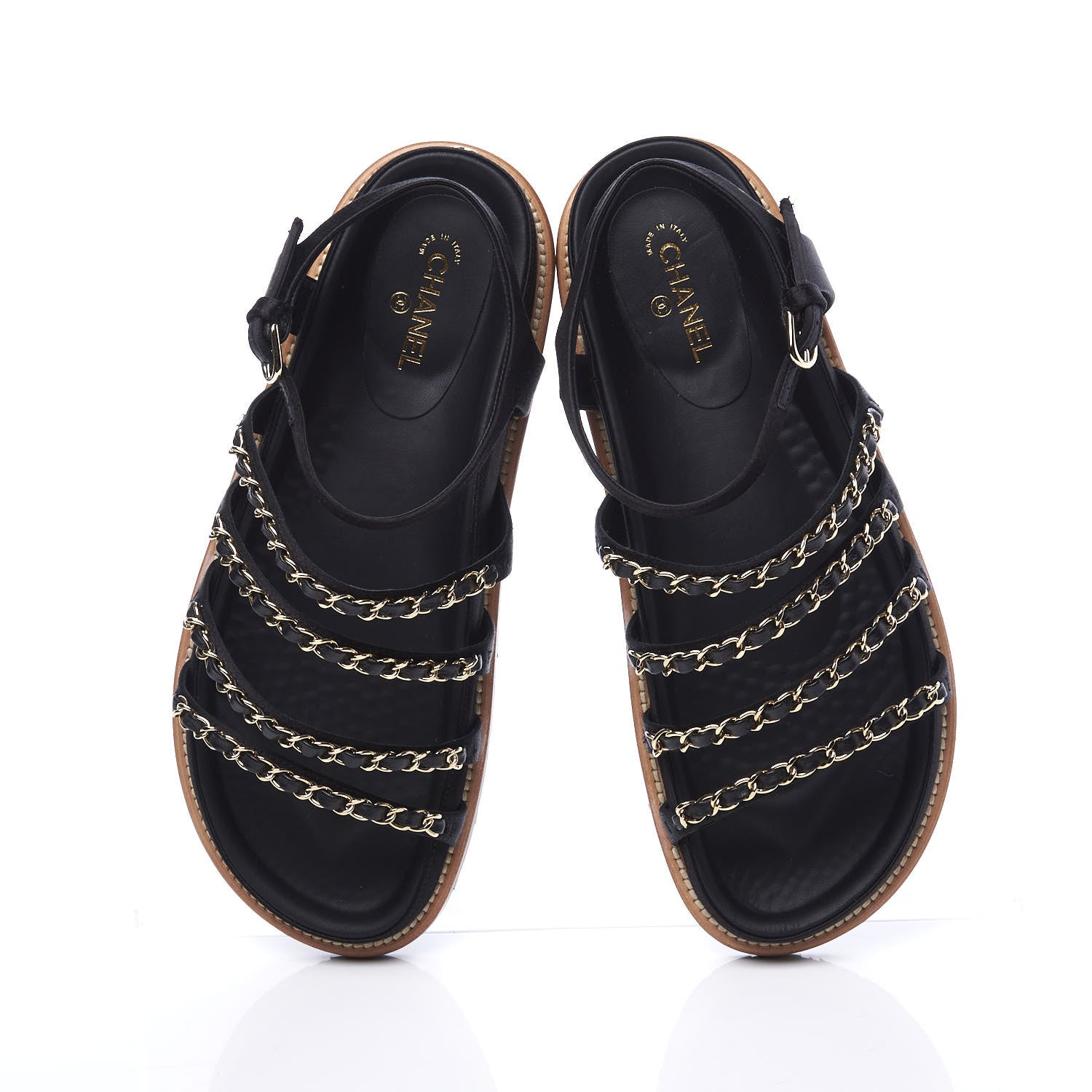 Chanel Satin Lambskin Chain Flat Sandals 38.5 Black 5 of 10