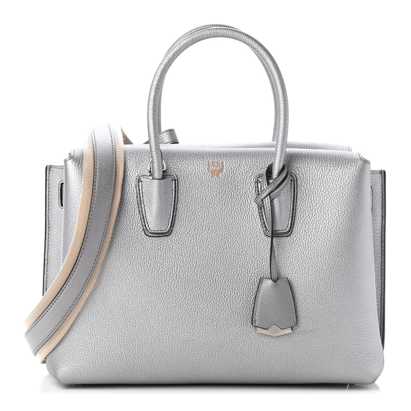 Metallic Grained Calfskin Medium Milla Tote Spike Silver