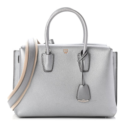 MCM Metallic Grained Calfskin Medium Milla Tote Spike Silver 1 of 9