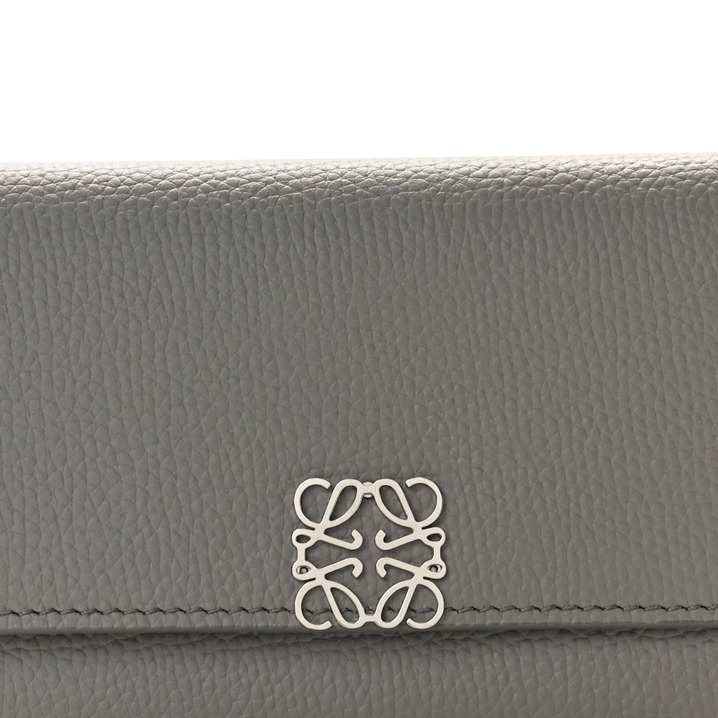 Pebble Grain Calfskin Anagram Small Vertical Wallet Grey