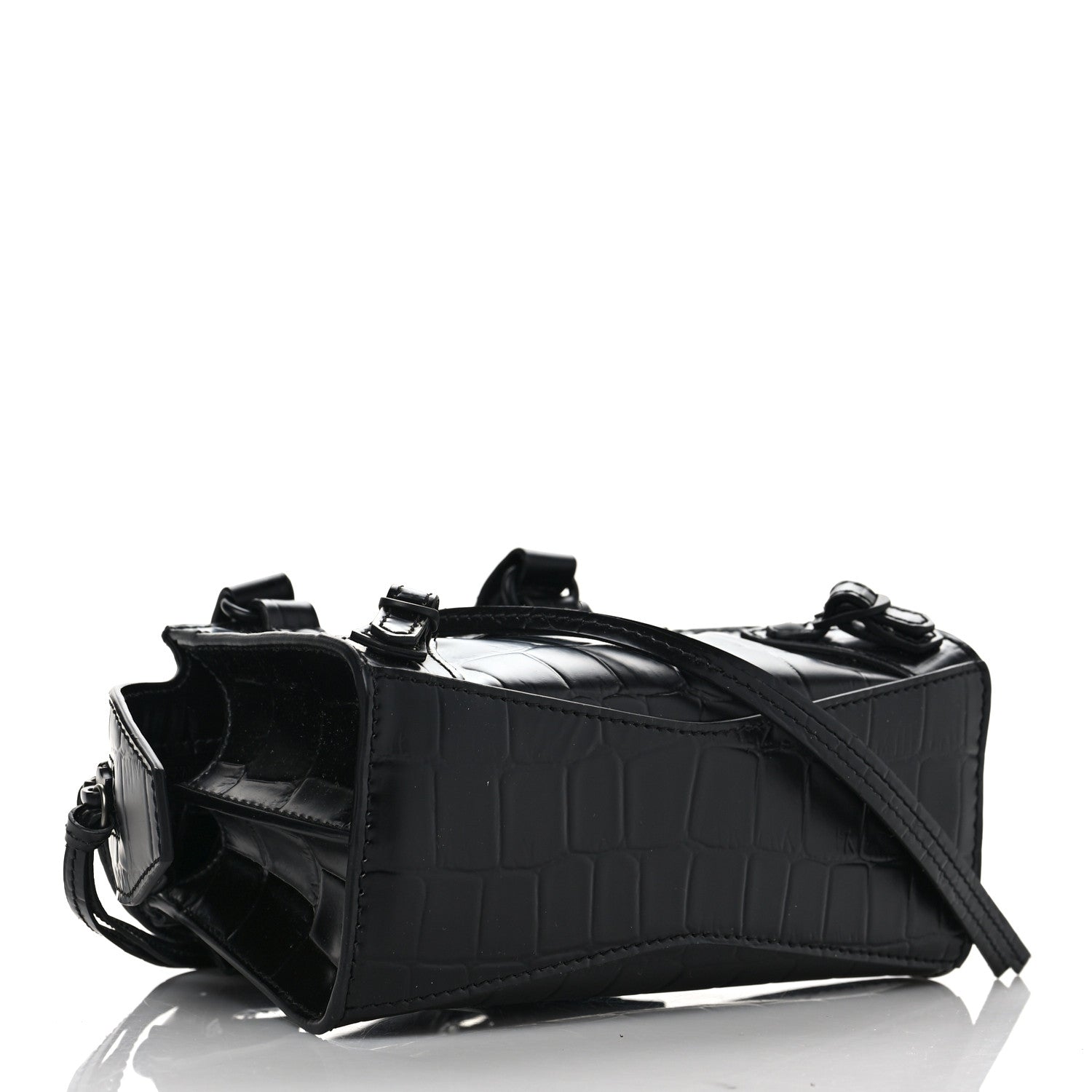 Balenciaga Semi Shiny Calfskin Crocodile Embossed Neo Classic Black Hardware Nano City Crossbody Black 4 of 8