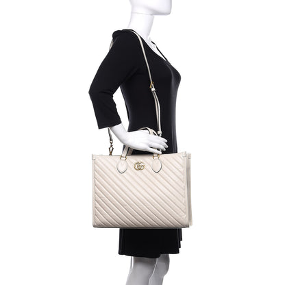 Gucci Azalea Calfskin Matelasse Diagonal GG Marmont Tote Bag Mystic White 2 of 12