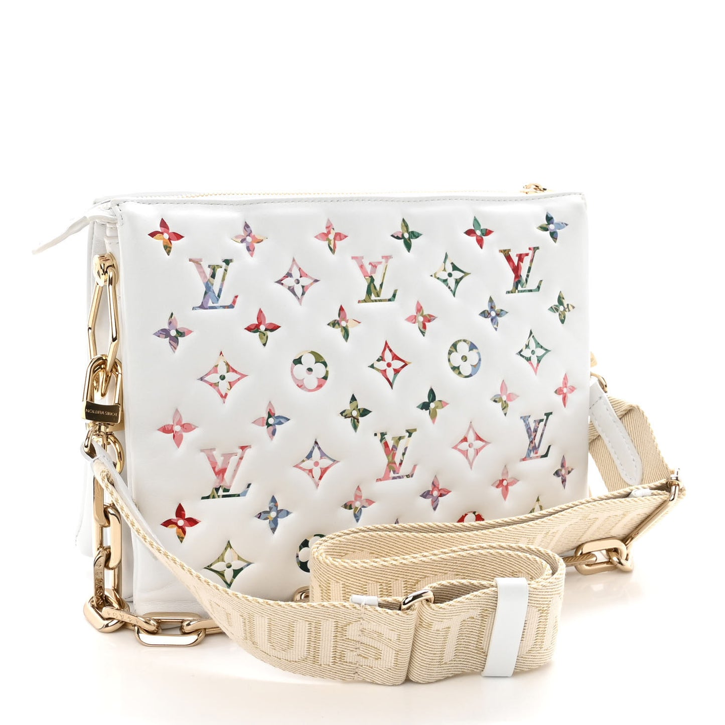 Lambskin Embossed Monogram LV Garden Coussin PM Cream
