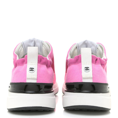 Chanel Denim Suede Calfskin Womens CC Sneakers 37 Pink 4 of 9