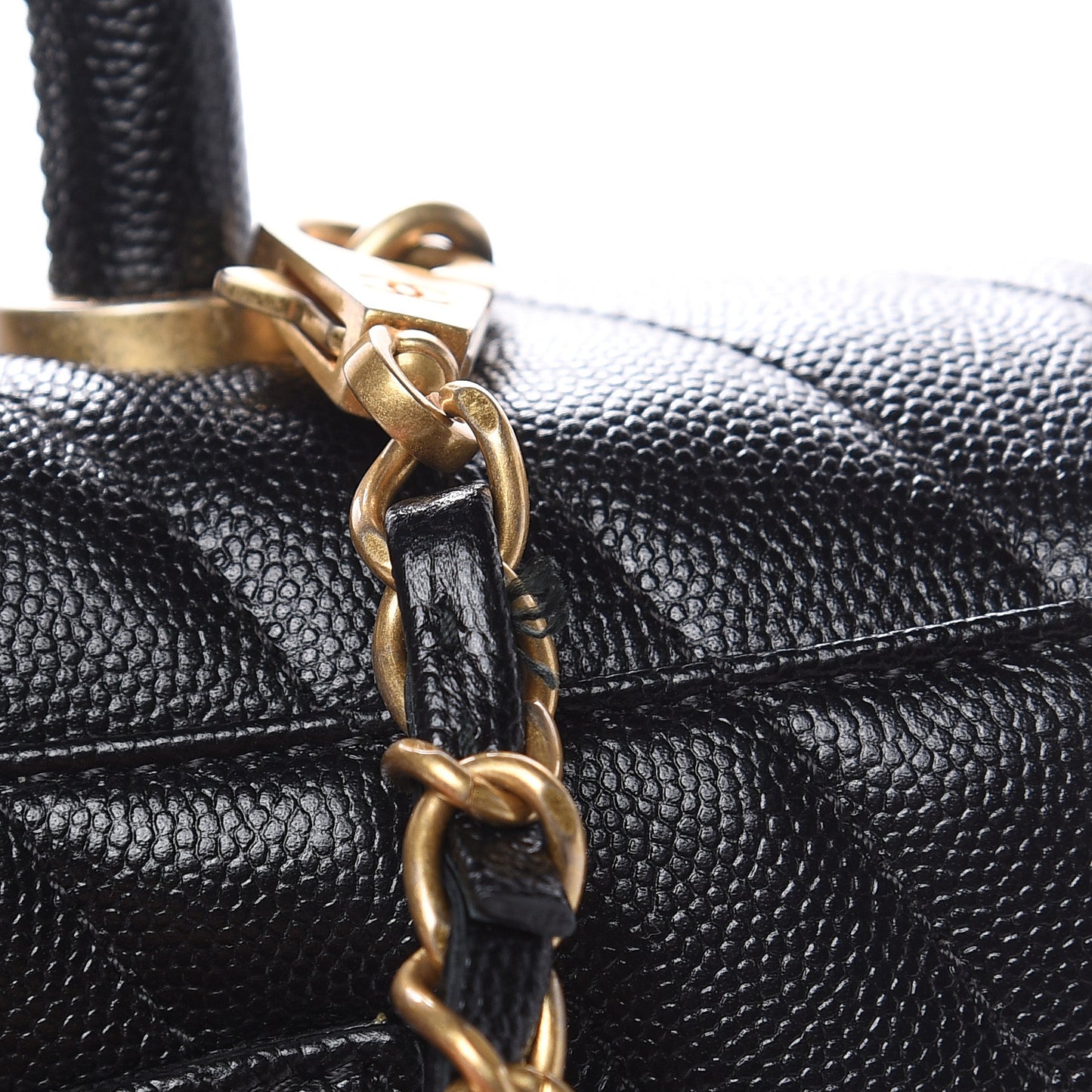 Caviar Chevron Quilted Medium Coco Handle Flap Black