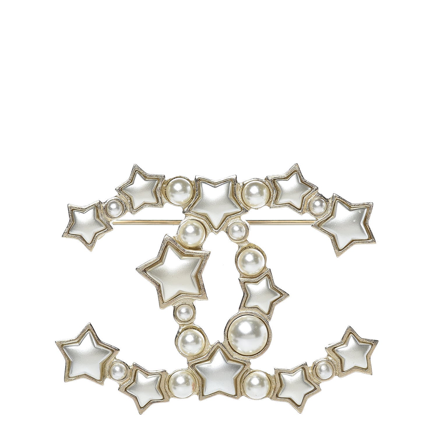 Chanel Star Resin Pearl Large CC Brooch Gold 1 of 6