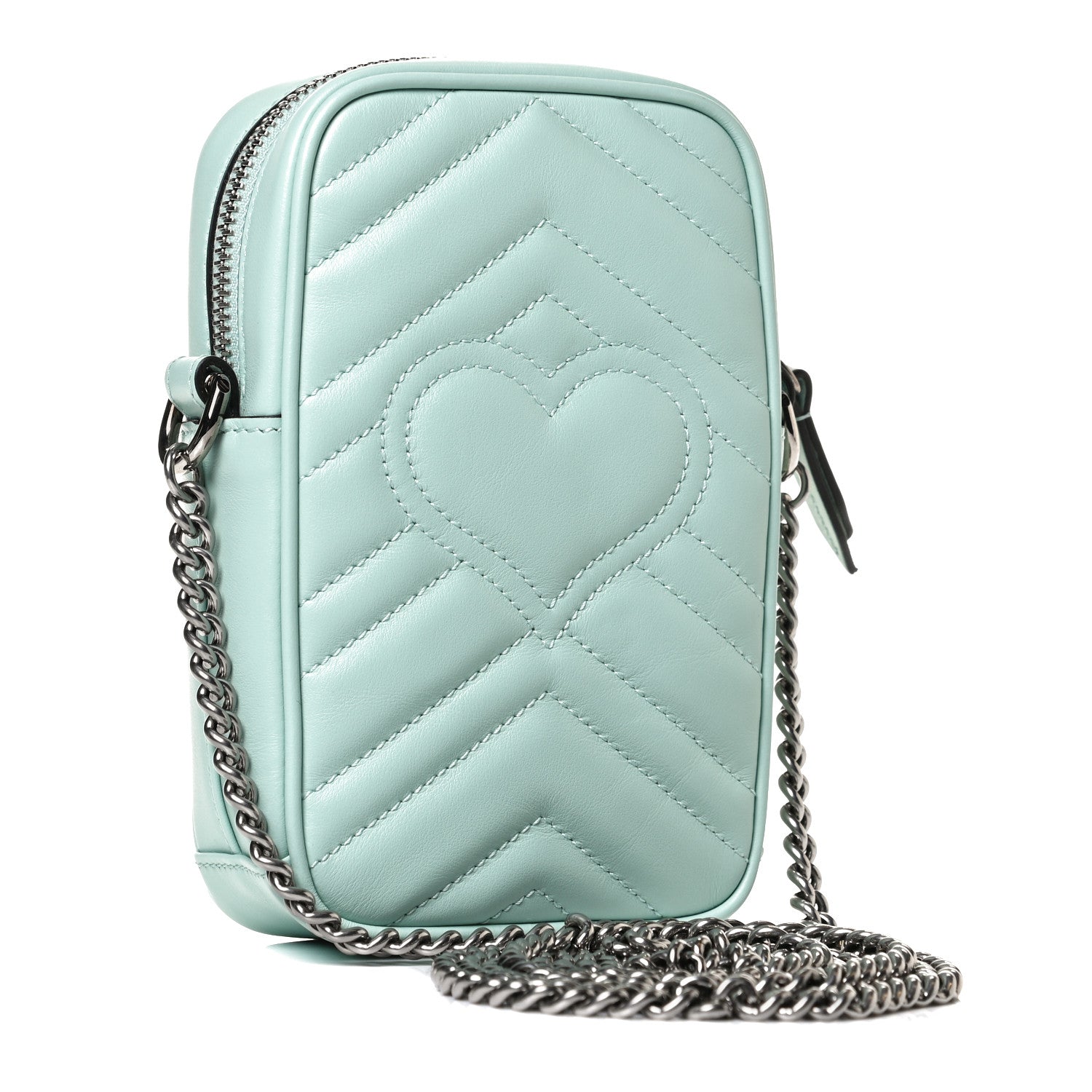 Gucci Calfskin Matelasse Mini GG Marmont Crossbody Bag Water Green 3 of 12