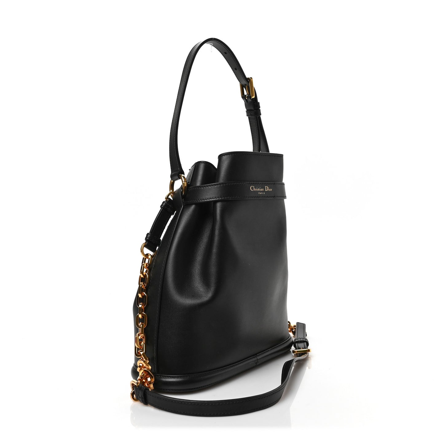 Calfskin CD Embossed Medium C'est Chain Bucket Bag Black