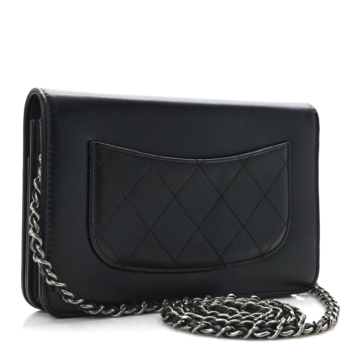 Calfskin Chain 20s Signe Wallet on Chain WOC Black