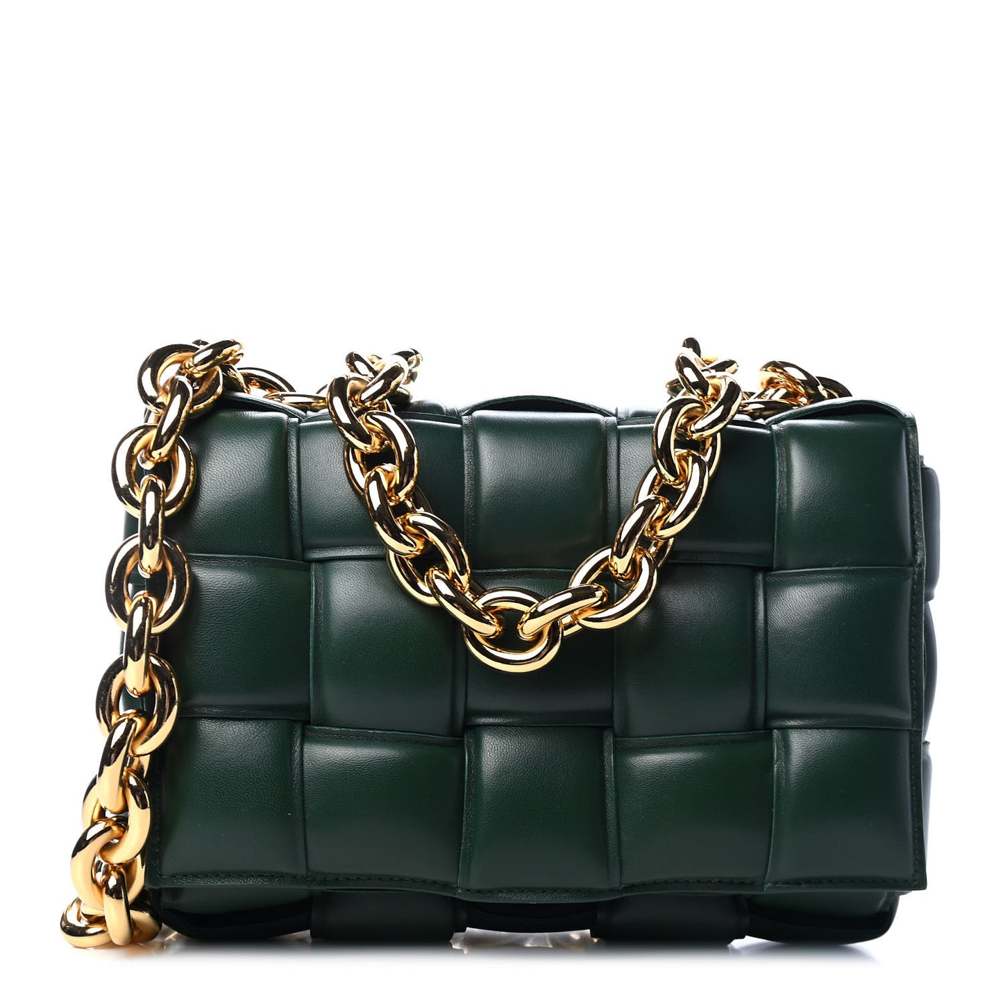 Lambskin Maxi Intreccio Padded Chain Cassette Crossbody Bag Raintree