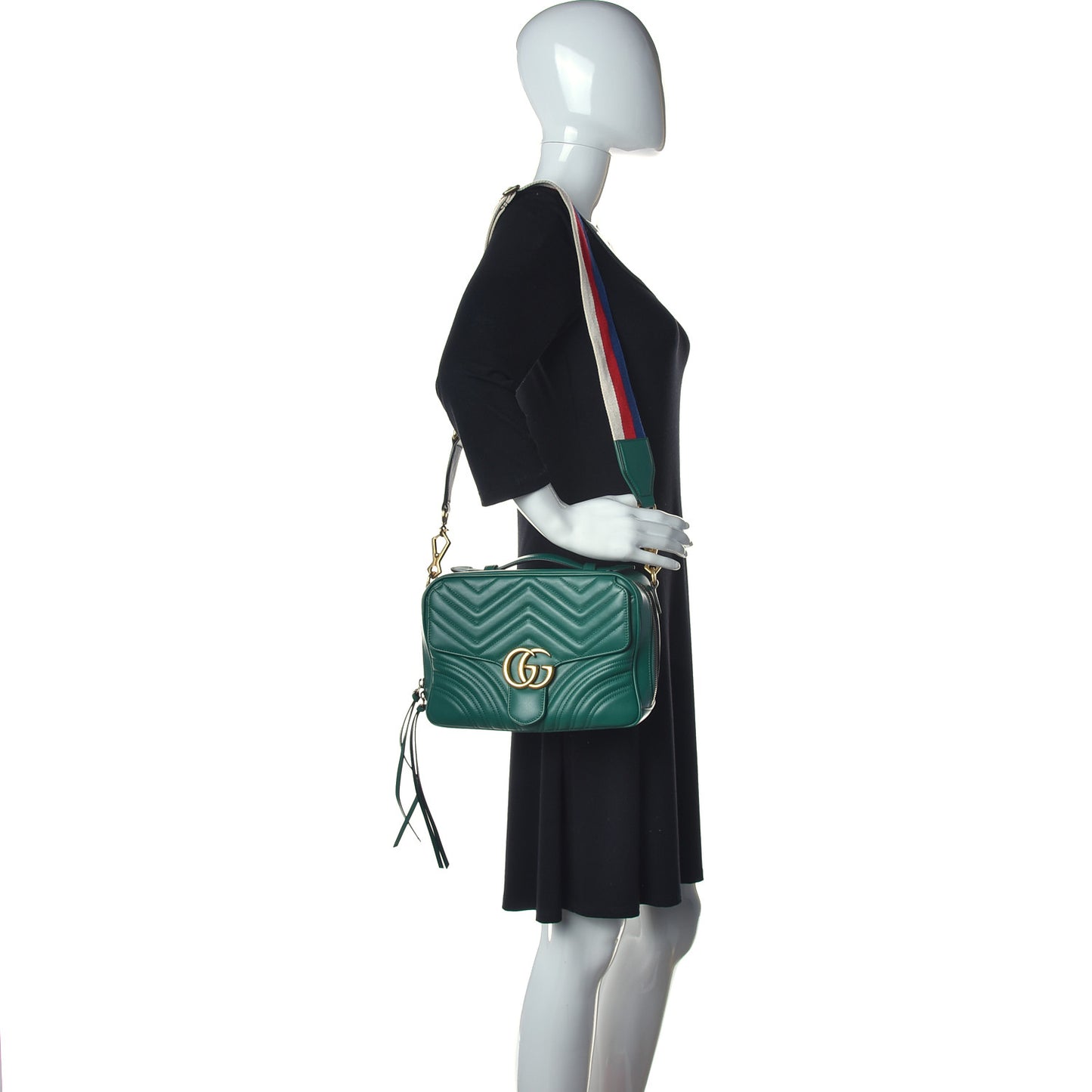 Calfskin Matelasse Sylvie Web Small GG Marmont Top Handle Shoulder Bag Emerald