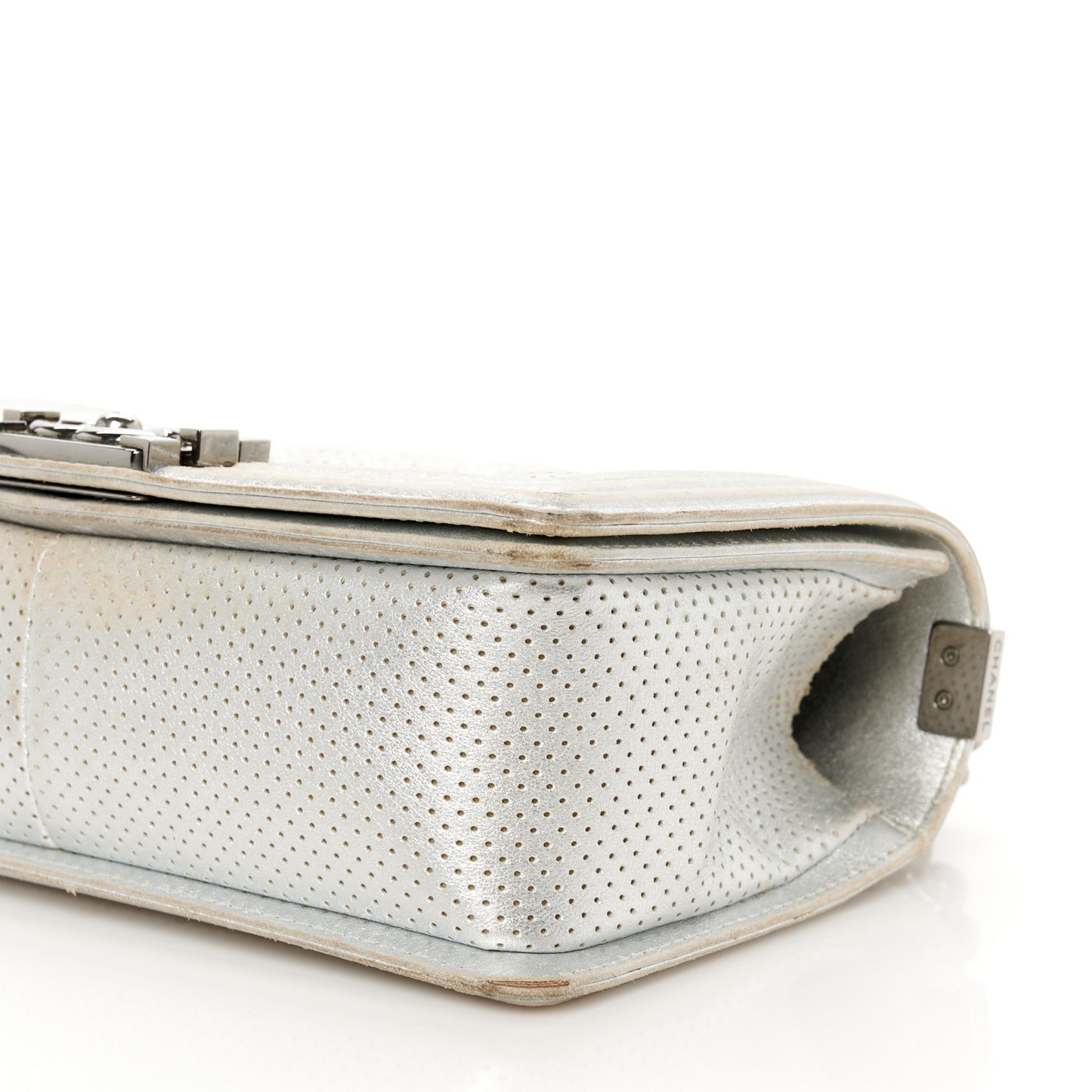 Metallic Perforated Lambskin Quilted Medium Boy Flap Argent
