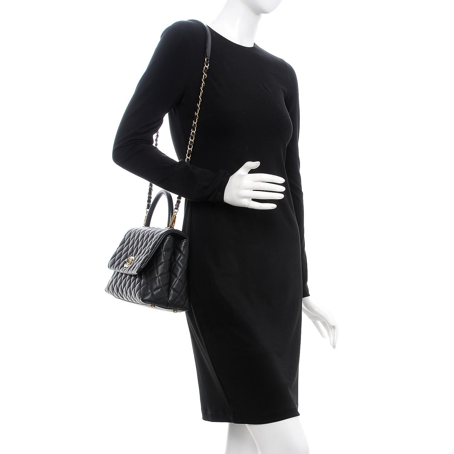 Caviar Quilted Small Coco Handle Flap Black