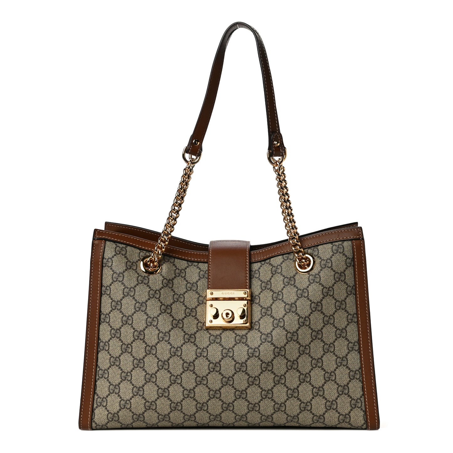 GG Supreme Monogram Medium Padlock Tote Beige Cuir