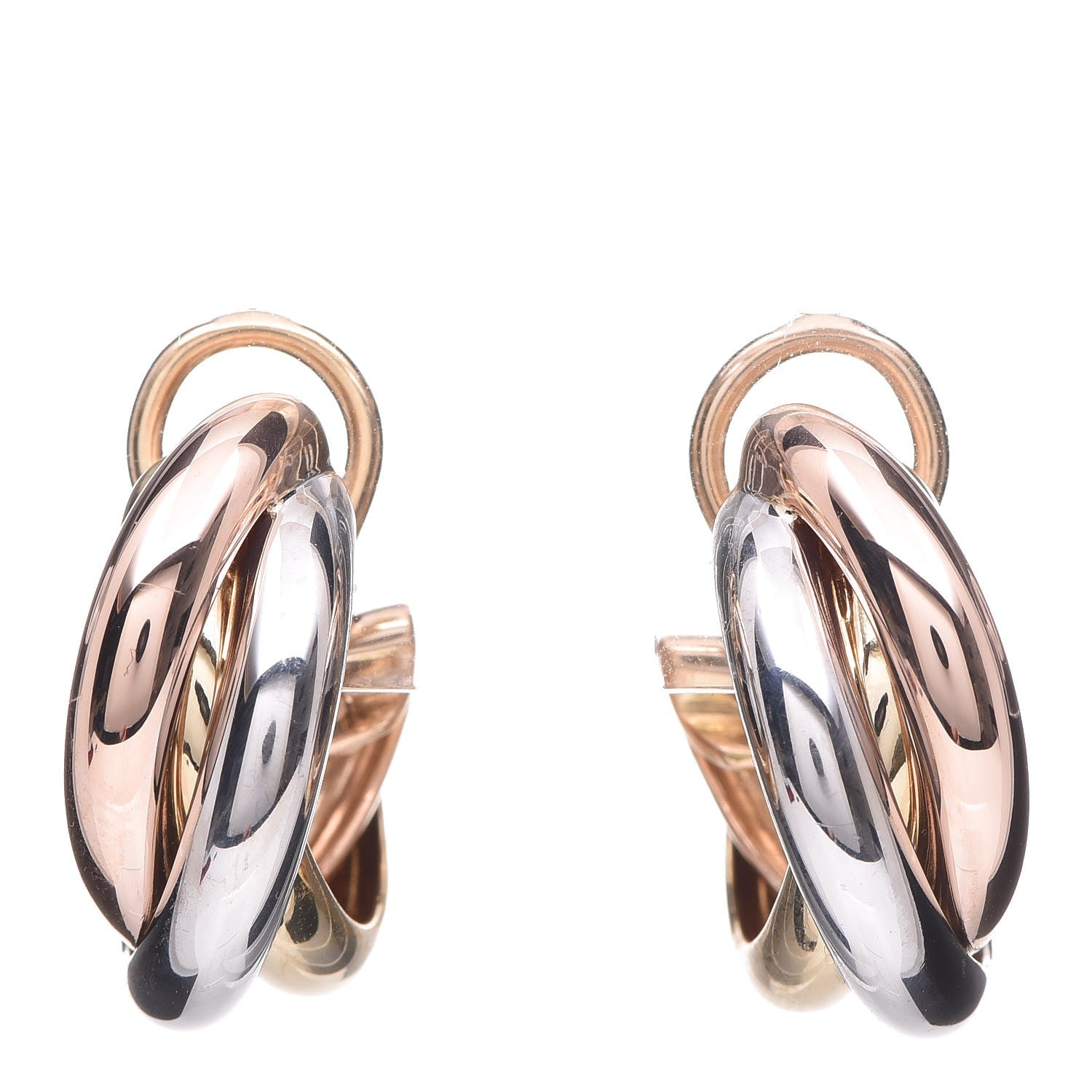Cartier 18K Pink Yellow White Gold 9.5mm Trinity Hoop Earrings 1 of 5