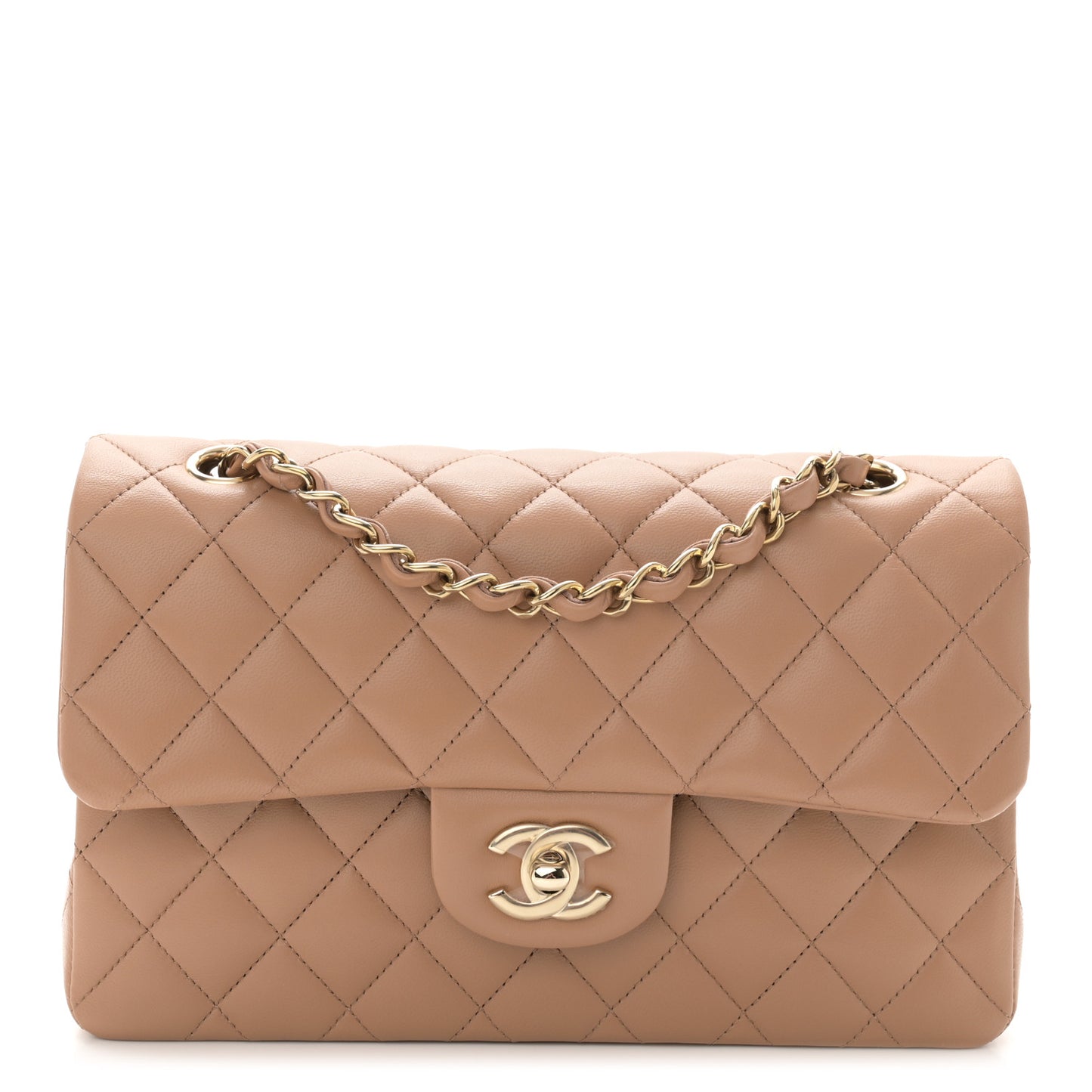 Lambskin Quilted Small Double Flap Beige
