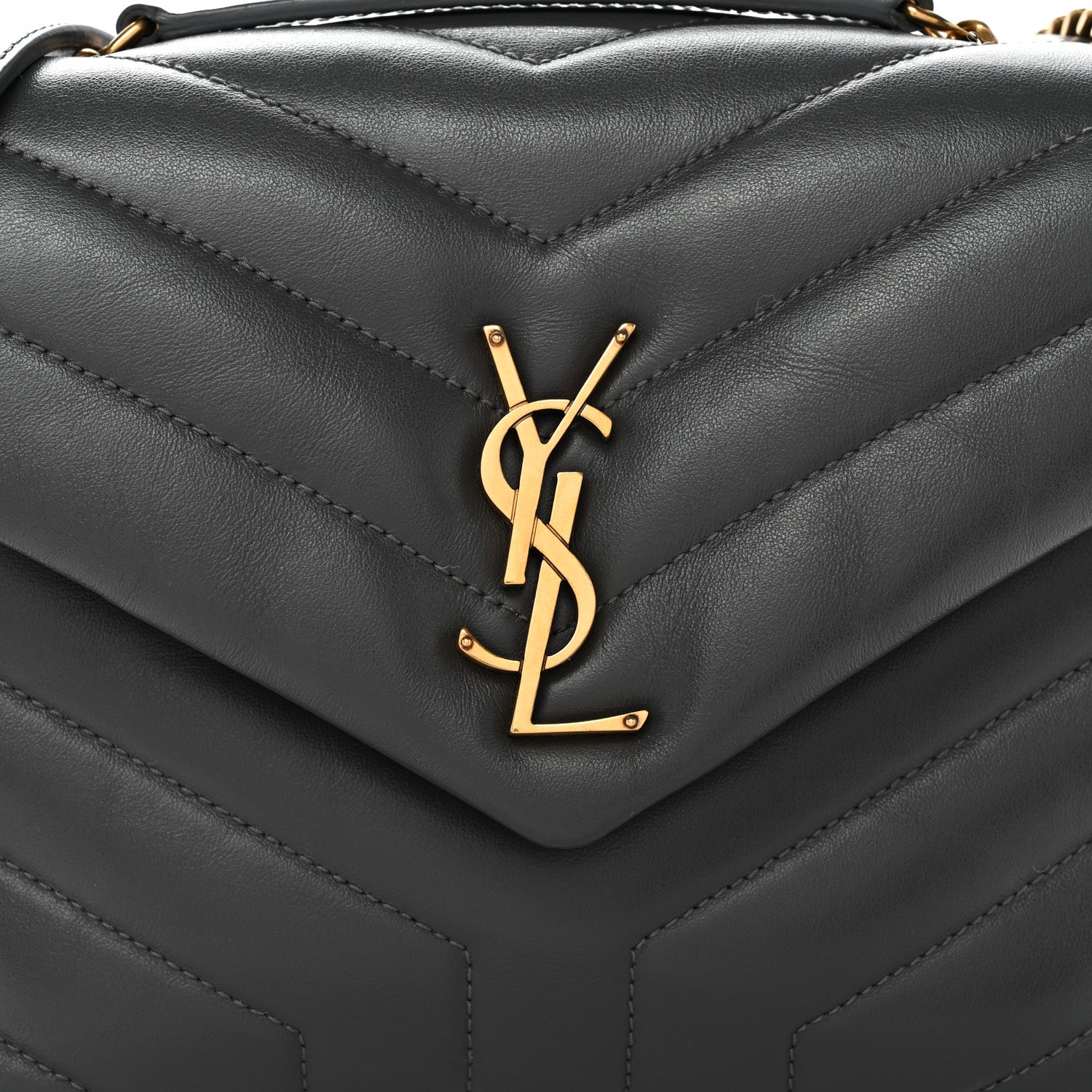 Saint Laurent Calfskin Y Quilted Monogram Small Loulou Chain Satchel Storm 9 of 11