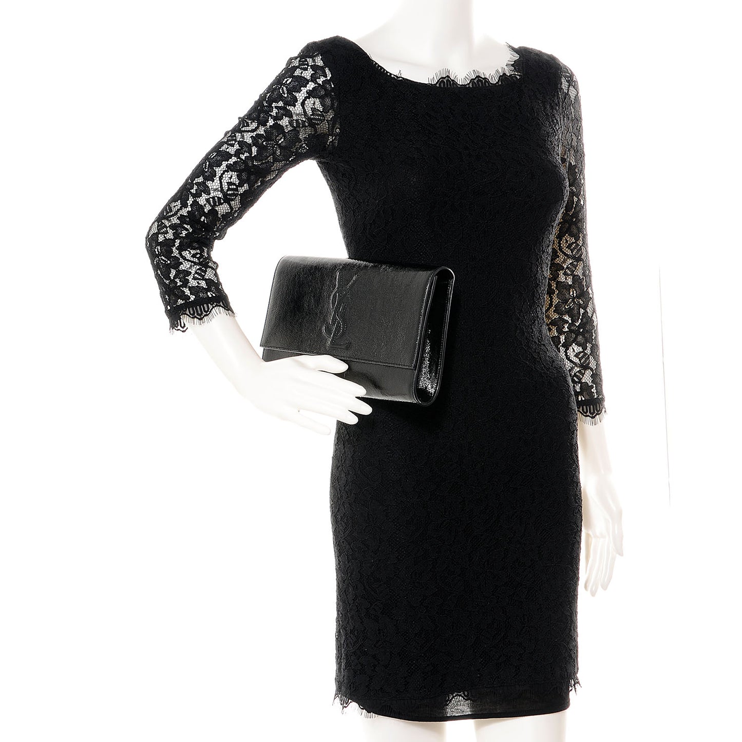 Textured Patent Monogram Large Belle De Jour Clutch Black