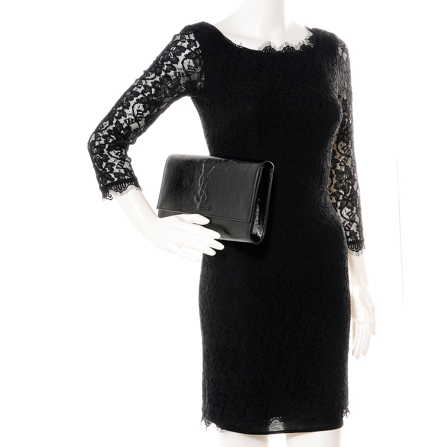 Saint Laurent Textured Patent Monogram Large Belle De Jour Clutch Black 2 of 7